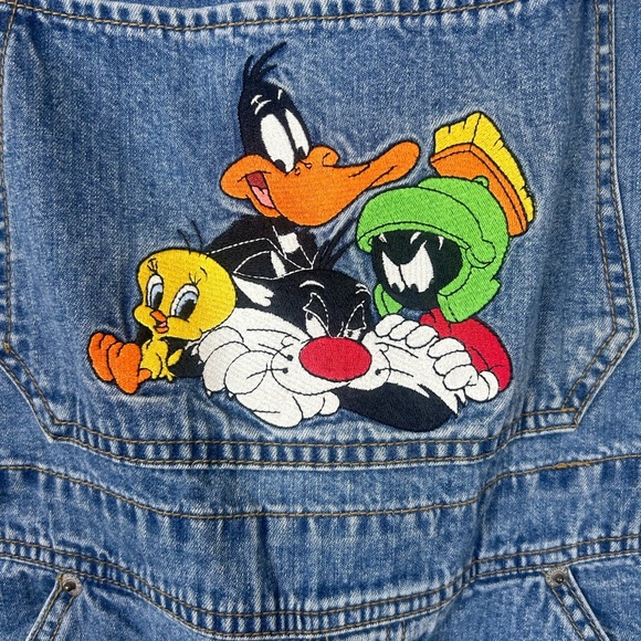 Vintage Warner Bros 1997 Looney Tunes Embroidered Blue Denim Overalls - Picture 2 of 16